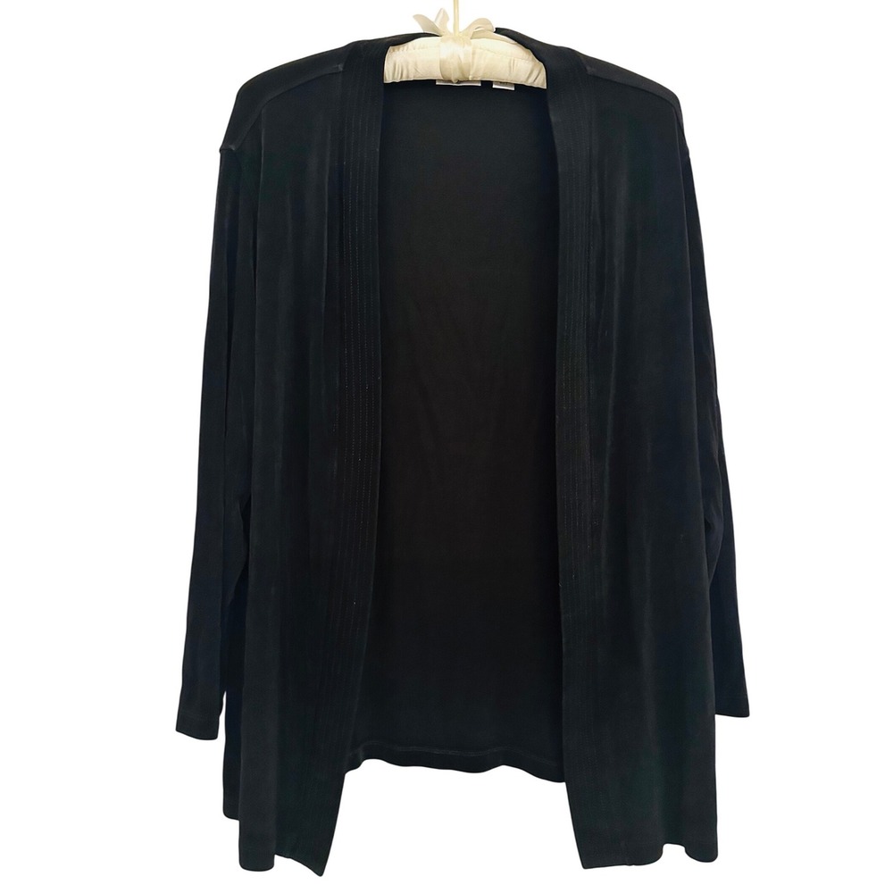 Chicos‎ Travelers Black Open Front Ribbed Cardigan Size 2 L/12 Cruise Resort Vtg